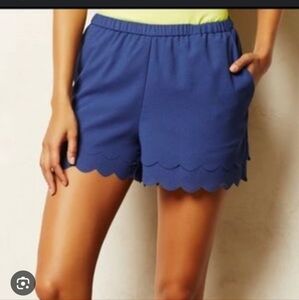 Anthropologie Eloise Blue Scalloped Shorts With Pockets Size Small